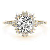 Yellow gold Cushion Cut Halo Diamond Ring with Pave Band and Four-Prong Setting 1