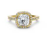 Yellow gold Cushion Cut Halo Diamond Ring with Pave Band and Four-Prong Setting_41