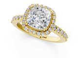 Yellow gold Cushion Cut Halo Diamond Ring with Pave Band and Four-Prong Setting_42