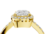 Yellow gold Cushion Cut Halo Diamond Ring with Pave Band and Four-Prong Setting_45