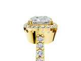 Yellow gold Cushion Cut Halo Diamond Ring with Pave Band and Four-Prong Setting_46