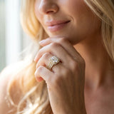Yellow gold Cushion Cut Halo Diamond Ring with Round  Split Shank and Prong Setting_166