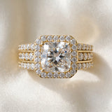 Yellow gold Cushion Cut Halo Diamond Ring with Round  Split Shank and Prong Setting_167