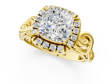 Yellow gold Cushion Cut Halo Diamond Ring with Scrollwork Band and Four-Prong Setting_58