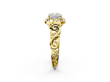 Yellow gold Cushion Cut Halo Diamond Ring with Scrollwork Band and Four-Prong Setting_59