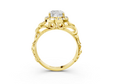 Yellow gold Cushion Cut Halo Diamond Ring with Scrollwork Band and Four-Prong Setting_60