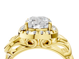 Yellow gold Cushion Cut Halo Diamond Ring with Scrollwork Band and Four-Prong Setting_61