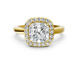 Yellow gold Cushion Cut Halo Diamond Ring with Solitaire Band and Prong Setting_13