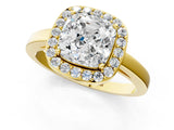 Yellow gold Cushion Cut Halo Diamond Ring with Solitaire Band and Prong Setting_14