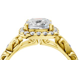 Yellow gold Cushion Cut Halo Diamond Solitaire with Filigree Band and Four-Prong Setting_11