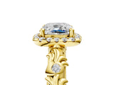 Yellow gold Cushion Cut Halo Diamond Solitaire with Filigree Band and Four-Prong Setting_12