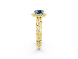 Yellow gold Cushion Cut Halo Diamond Solitaire with Filigree Band and Four-Prong Setting_2