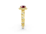 Yellow gold Cushion Cut Halo Diamond Solitaire with Filigree Band and Four-Prong Setting_2