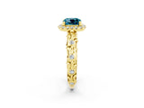 Yellow gold Cushion Cut Halo Diamond Solitaire with Filigree Band and Four-Prong Setting_2