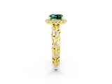 Yellow gold Cushion Cut Halo Diamond Solitaire with Filigree Band and Four-Prong Setting_2