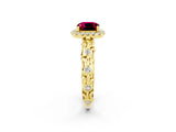 Yellow gold Cushion Cut Halo Diamond Solitaire with Filigree Band and Four-Prong Setting_2