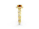 Yellow gold Cushion Cut Halo Diamond Solitaire with Filigree Band and Four-Prong Setting_2