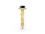 Yellow gold Cushion Cut Halo Diamond Solitaire with Filigree Band and Four-Prong Setting_2