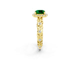Yellow gold Cushion Cut Halo Diamond Solitaire with Filigree Band and Four-Prong Setting_2