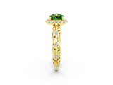 Yellow gold Cushion Cut Halo Diamond Solitaire with Filigree Band and Four-Prong Setting_2