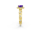 Yellow gold Cushion Cut Halo Diamond Solitaire with Filigree Band and Four-Prong Setting_2