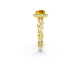 Yellow gold Cushion Cut Halo Diamond Solitaire with Filigree Band and Four-Prong Setting_2
