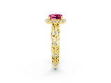 Yellow gold Cushion Cut Halo Diamond Solitaire with Filigree Band and Four-Prong Setting_2
