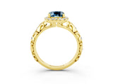 Yellow gold Cushion Cut Halo Diamond Solitaire with Filigree Band and Four-Prong Setting_3