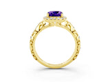 Yellow gold Cushion Cut Halo Diamond Solitaire with Filigree Band and Four-Prong Setting_3