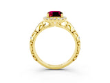 Yellow gold Cushion Cut Halo Diamond Solitaire with Filigree Band and Four-Prong Setting_3