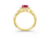 Yellow gold Cushion Cut Halo Diamond Solitaire with Filigree Band and Four-Prong Setting_3