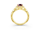 Yellow gold Cushion Cut Halo Diamond Solitaire with Filigree Band and Four-Prong Setting_3