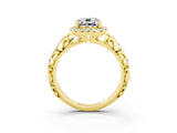 Yellow gold Cushion Cut Halo Diamond Solitaire with Filigree Band and Four-Prong Setting_3