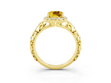 Yellow gold Cushion Cut Halo Diamond Solitaire with Filigree Band and Four-Prong Setting_3