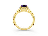 Yellow gold Cushion Cut Halo Diamond Solitaire with Filigree Band and Four-Prong Setting_3