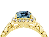 Yellow gold Cushion Cut Halo Diamond Solitaire with Filigree Band and Four-Prong Setting_4