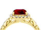 Yellow gold Cushion Cut Halo Diamond Solitaire with Filigree Band and Four-Prong Setting_4