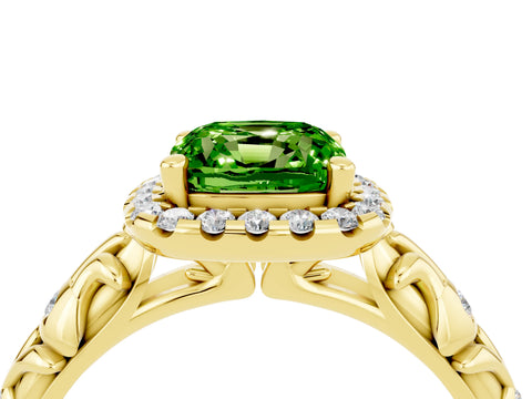 Yellow gold Cushion Cut Halo Diamond Solitaire with Filigree Band and Four-Prong Setting_4
