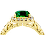 Yellow gold Cushion Cut Halo Diamond Solitaire with Filigree Band and Four-Prong Setting_4