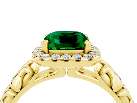 Yellow gold Cushion Cut Halo Diamond Solitaire with Filigree Band and Four-Prong Setting_4