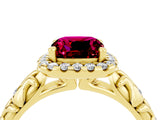 Yellow gold Cushion Cut Halo Diamond Solitaire with Filigree Band and Four-Prong Setting_4