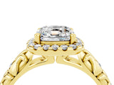Yellow gold Cushion Cut Halo Diamond Solitaire with Filigree Band and Four-Prong Setting_4