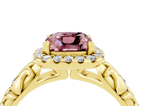 Yellow gold Cushion Cut Halo Diamond Solitaire with Filigree Band and Four-Prong Setting_4