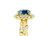 Yellow gold Cushion Cut Halo Diamond Solitaire with Filigree Band and Four-Prong Setting_5