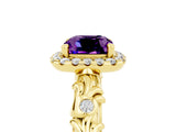 Yellow gold Cushion Cut Halo Diamond Solitaire with Filigree Band and Four-Prong Setting_5
