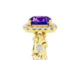 Yellow gold Cushion Cut Halo Diamond Solitaire with Filigree Band and Four-Prong Setting_5