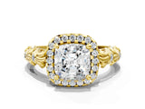 Yellow gold Cushion Cut Halo Diamond Solitaire with Filigree Band and Four-Prong Setting_7
