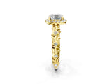 Yellow gold Cushion Cut Halo Diamond Solitaire with Filigree Band and Four-Prong Setting_9