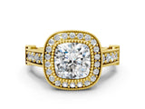 Yellow gold Cushion Cut Halo Diamond Split Shank Pave Ring_13