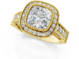 Yellow gold Cushion Cut Halo Diamond Split Shank Pave Ring_14